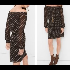 WHBM women’s mini dress black geometric print off shoulder Sz:M